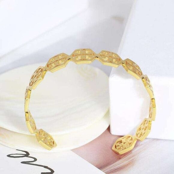 NWOT Tory  Burch T Gold Hexagon Cuff Bangle Bracelet - Picture 3 of 11